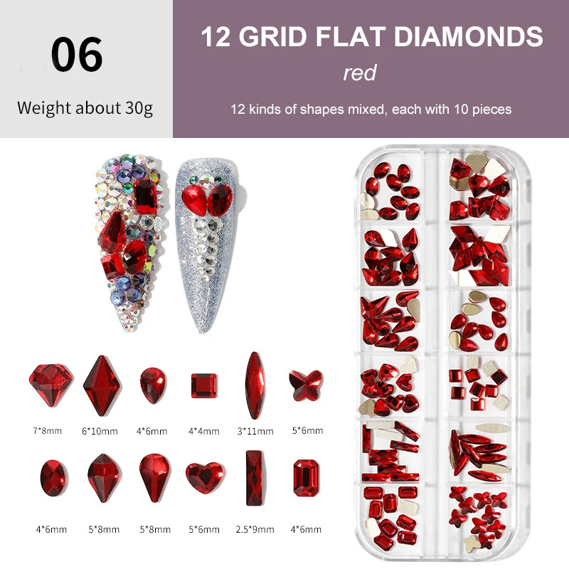 

1 Box Nail Art Rhinestone Mix Shape Gold Silver AB Flat Back Shiny Crystal Nail Art Decoration DIY Nail Gems Strass Accessories