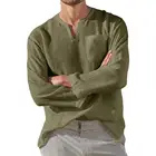 Повседневные мужские рубашки с длинным рукавом однотонные Цвет v-образным вырезом и карманами, повседневный вязаный свитер свободного футболка Большой Размеры рубашки для мужчин блузка с узором, надевается через голову футболка оверсайз