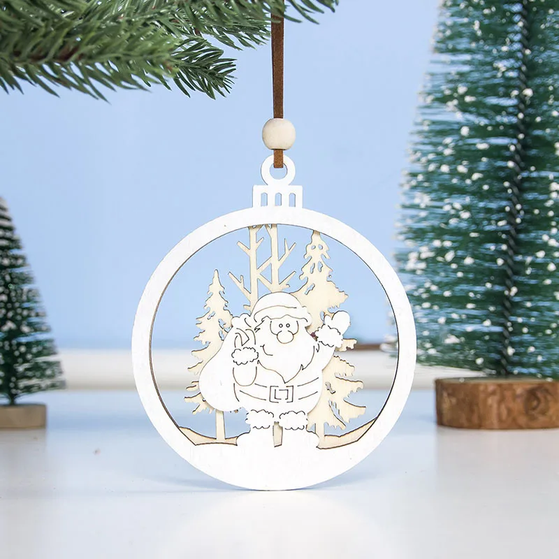 Рождественская круглая деревянная подвеска в виде оленя и санты дизайнерские