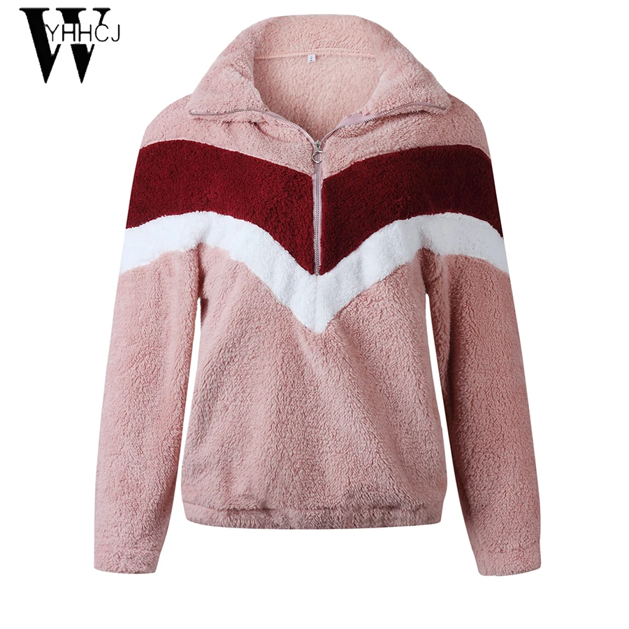 

WYHHCJ Zipper Pocket Coat For Women 2019 Autumn Warm Soft Jacket Female Outerwear Button Plush Ladies Casual Winter Overcoat