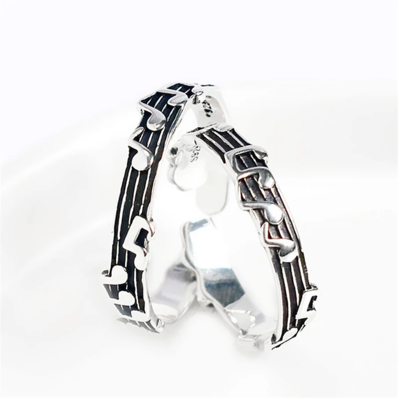 

Sole Memory Couple Gift Staff Musical Notes Silver Color Female Resizable Opening Rings SRI970