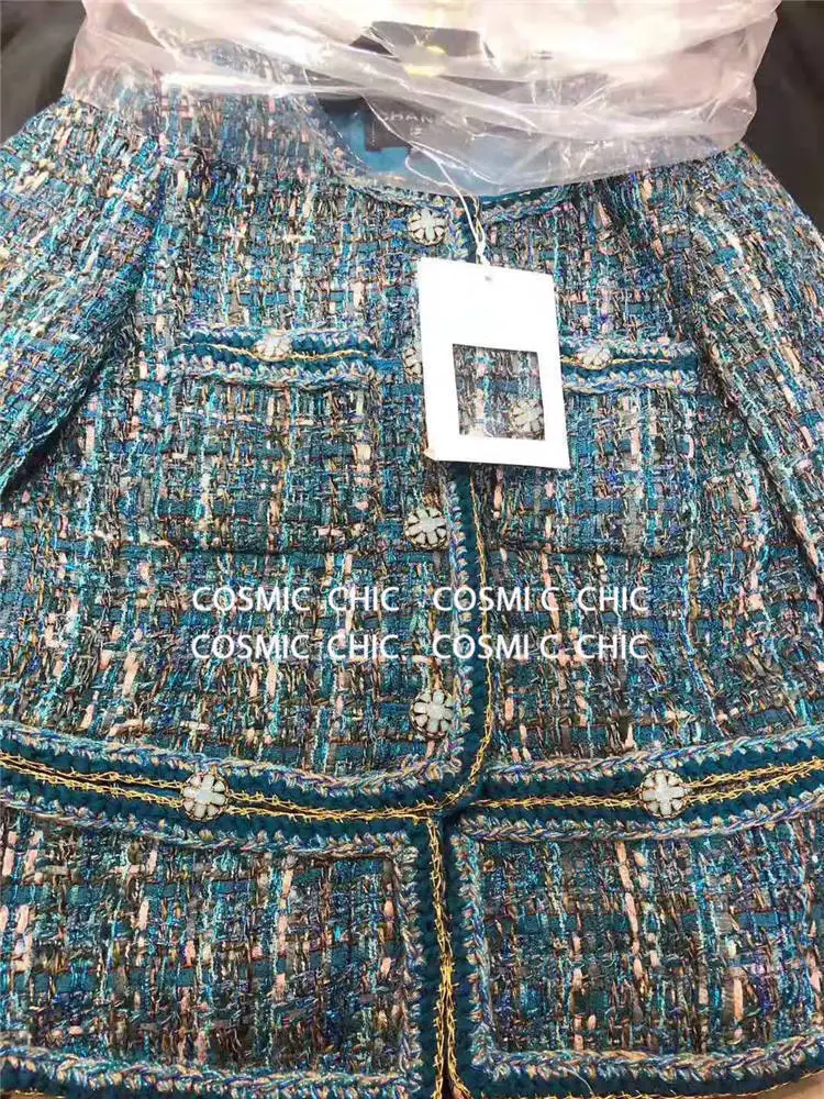 Cosmicchic роскошный шерстяной твидовый комплект для женщин, Осенний элегантный твидовый пиджак, костюм с юбкой, OL, Женская куртка, Подиумные комплекты высокого качества