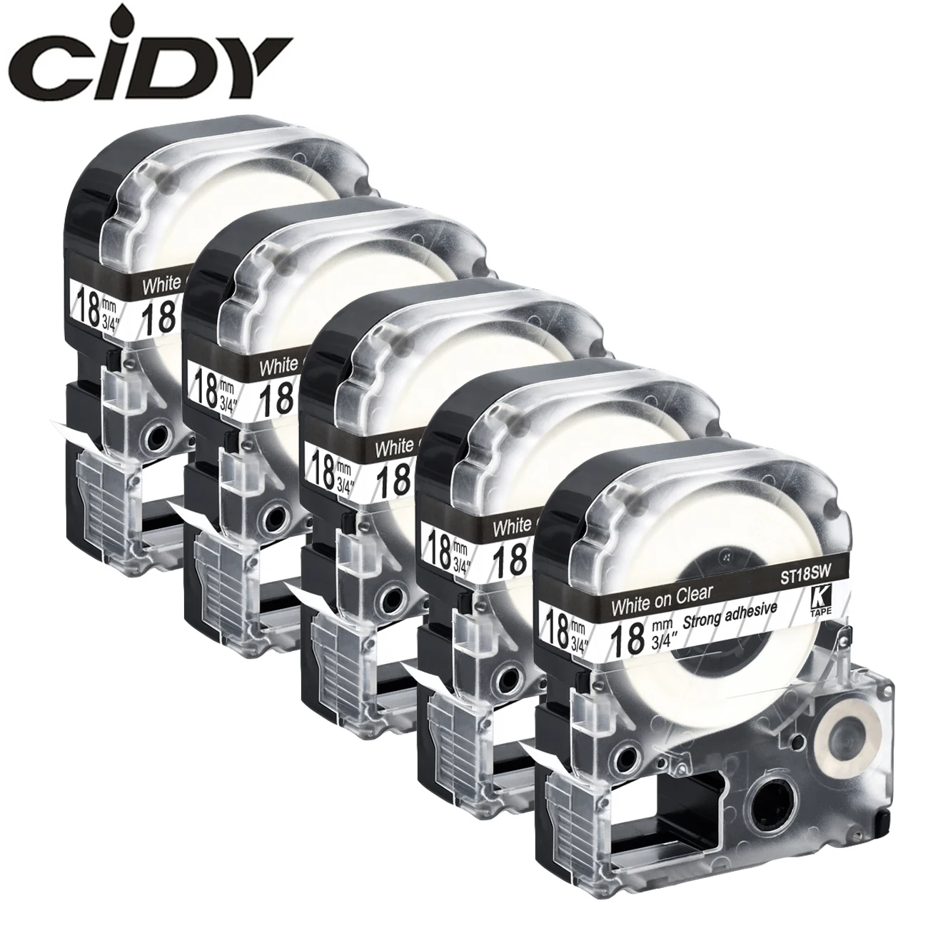 

CIDY 5packs 18mm White on Clear ST18SW/LC-5TWN compatible label tape for kingjim/epson label machine SR230 SR150 LW-600P LW700