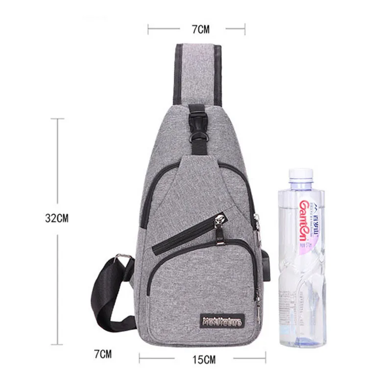 

New Chest Bags Men Canvas Shoulder Messenger Bag Male USB Charging Crossbody Bags High Quality Anti Theft Phone Small Square Bag