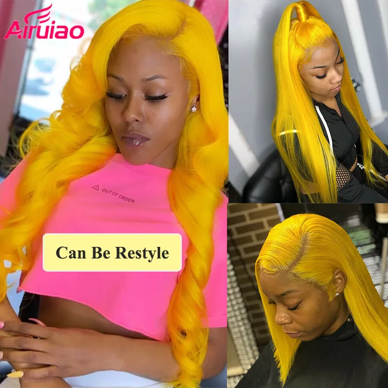 Парик женский прямой из натуральных человеческих волос желтый 13 х4 дюймов |