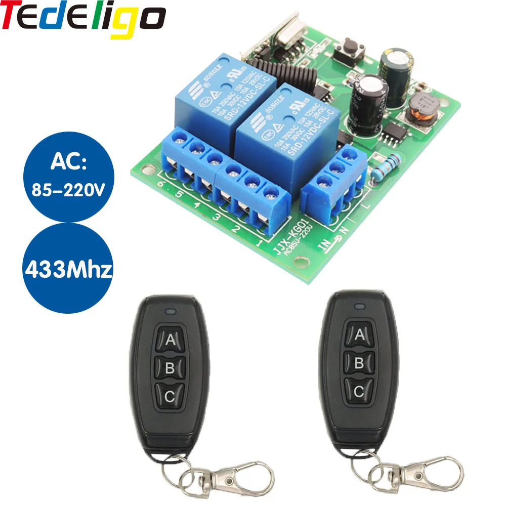 

433mhz Remote Control Garage Gate Door By Momentary/Latched Control with AC 85V~250V 10A Relay Receiver and Up To 50m Control