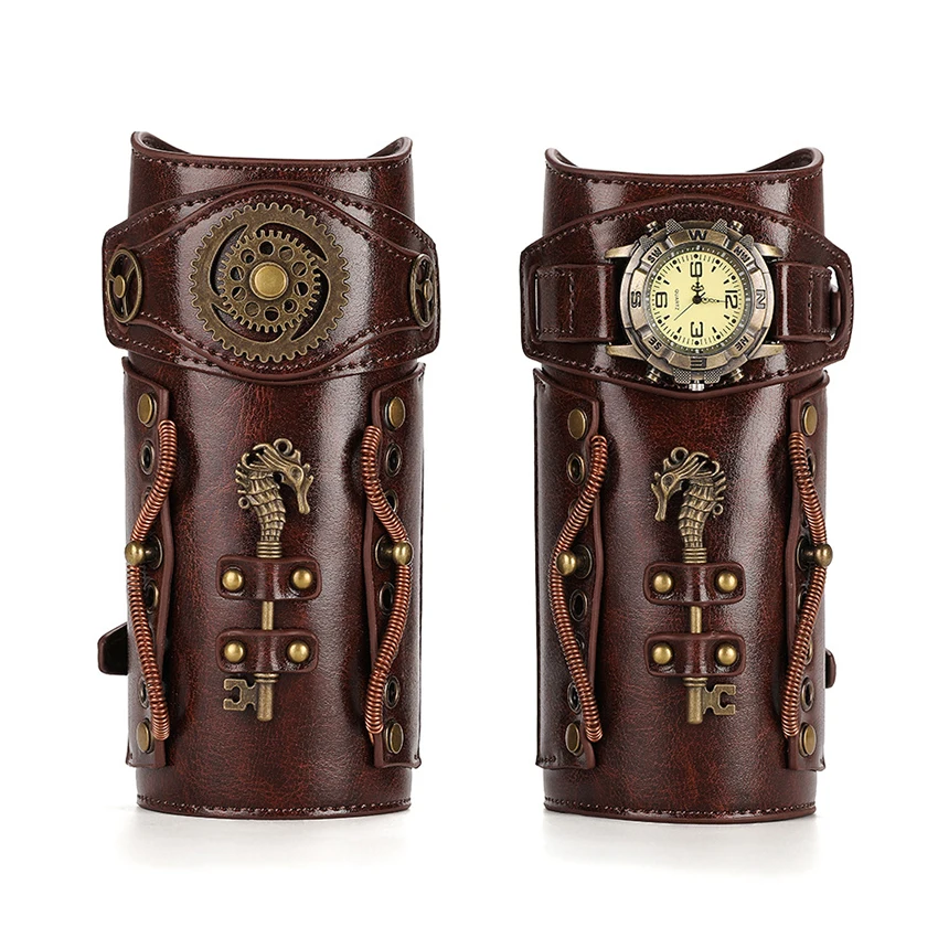 

Steampunk Retro Wrist Guard Mechanical Gear Medieval Watch Leather Wrister Armor Archer Prop Costume Cosplay Anime Accessory Men