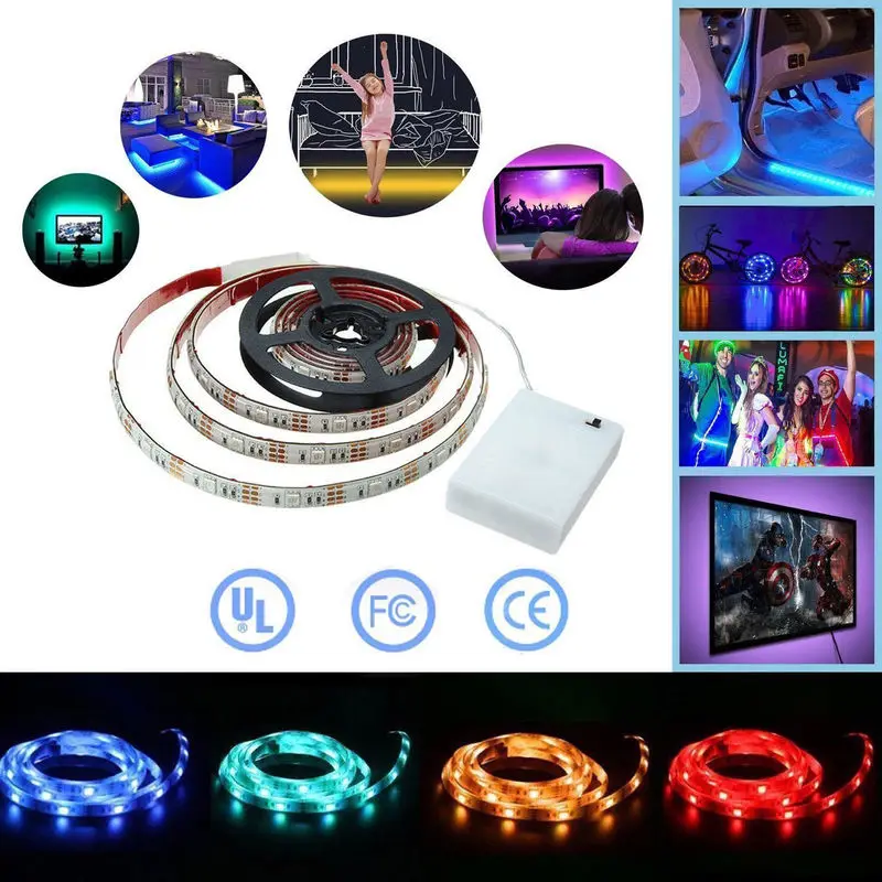 

Светодиодная лента RGB с питанием от батарейки SMD 5050, Водонепроницаемая ИК радиочастотная лента с дистанционным управлением, питание от 4AA ба...