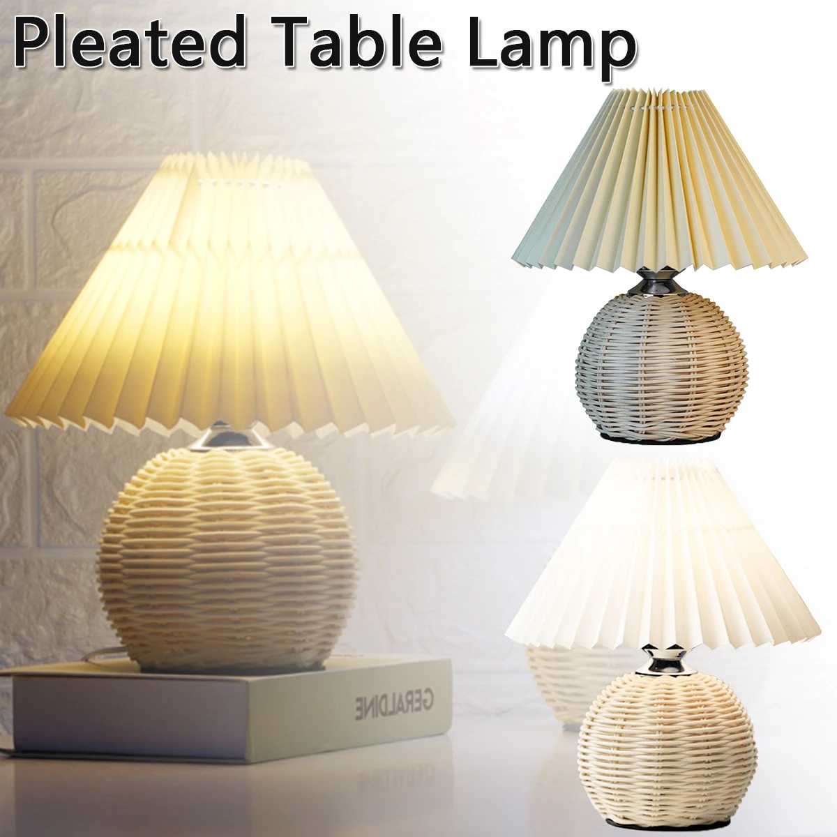 

Pleated Table Lamp DIY Ceramic Eye-caring Desk Light USB Powered Night Lamp Light Bulb for Bedroom Living Room 8000h Lifespan