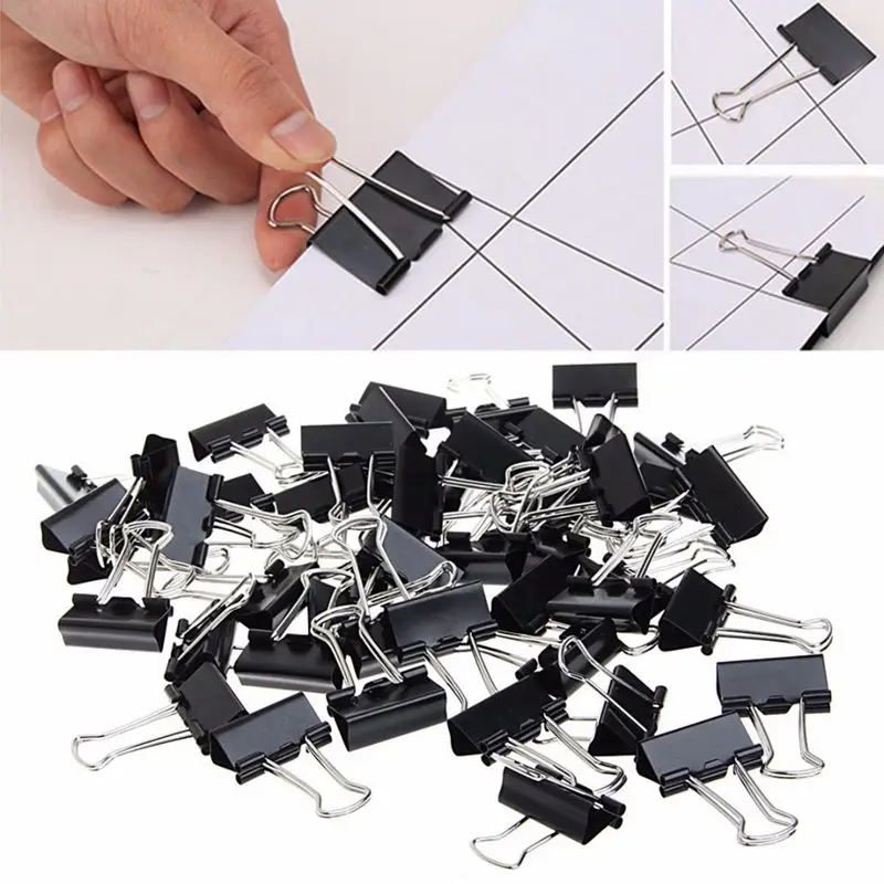 

48 pcs 25mm Black Metal Binder Clips File Paper Clip Document Office Supplies