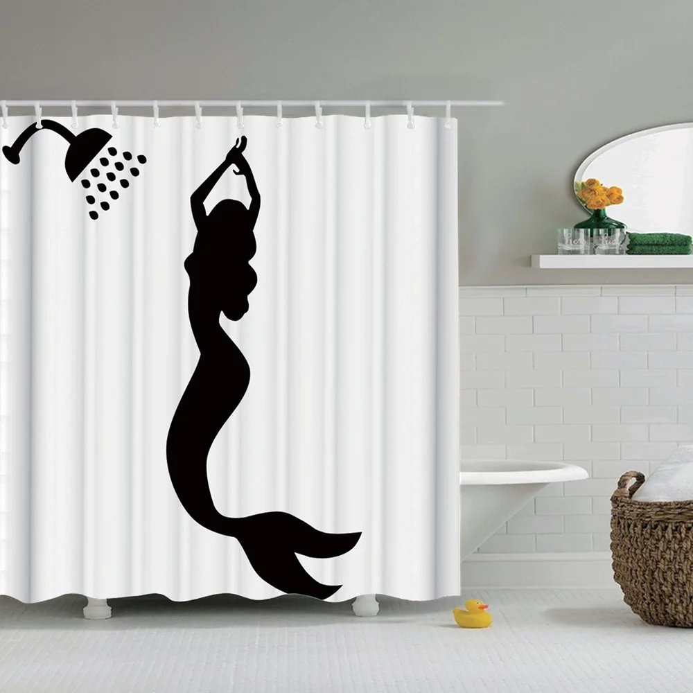 

Sexy Lady Shadow Shower Curtain Nude Hot Girl Elegant Naked Woman With Black Long Hair Fabric Bathroom With Hooks