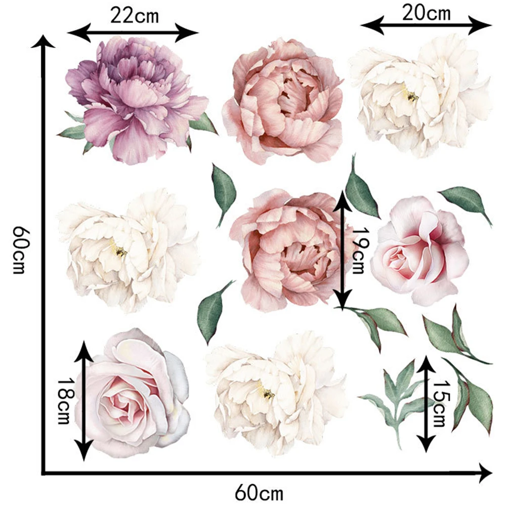 

Peony Rose Flowers Wall Sticker Art Nursery Decals Kids Room background Home Decor Gift PVC High Quality Wall Stickers