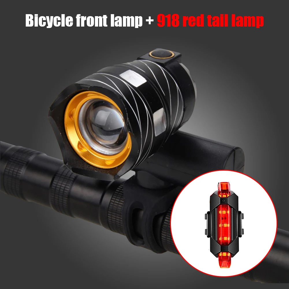 

Bike Light Set Waterproof T6 LED Bicycle Headlight 3 Modes Zoom Lighting USB Rechargeable Waterproof Warning Taillight Cycling