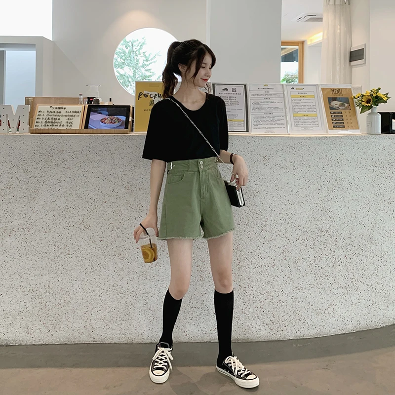 

Women's Summer Shorts Denim High Waist Loose Short Jeans Women Denim Shorts All-March Jeans Short Woman Casual Sashes WH91