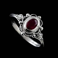 womens ruby 925 thai silver black ring engagement wedding gift jewelry