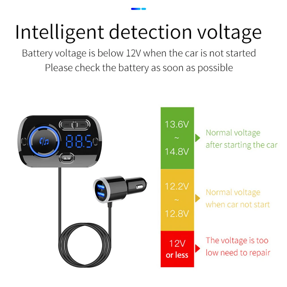 Автомобильный MP3-плеер 1,2 дюймов Автомобильный беспроводной Bluetooth динамик беспроводной QC3.0 Быстрая зарядка fm-передатчик с атмосферным светом