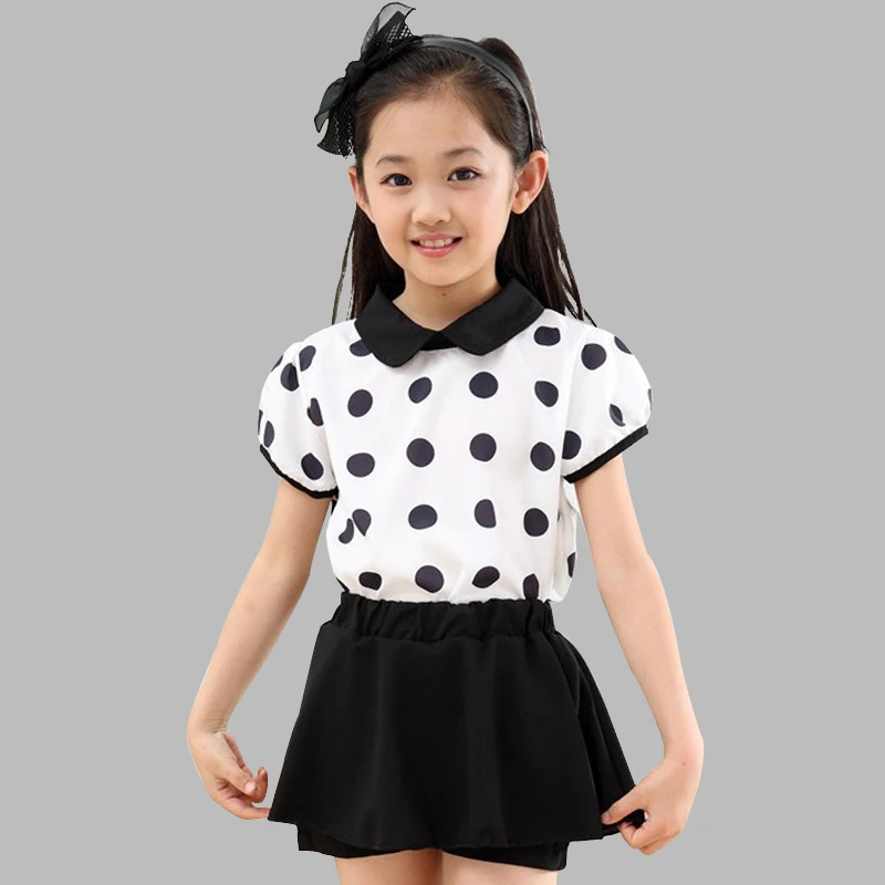 Комплект летней одежды для девочек новый Детский костюм комплект в горошек