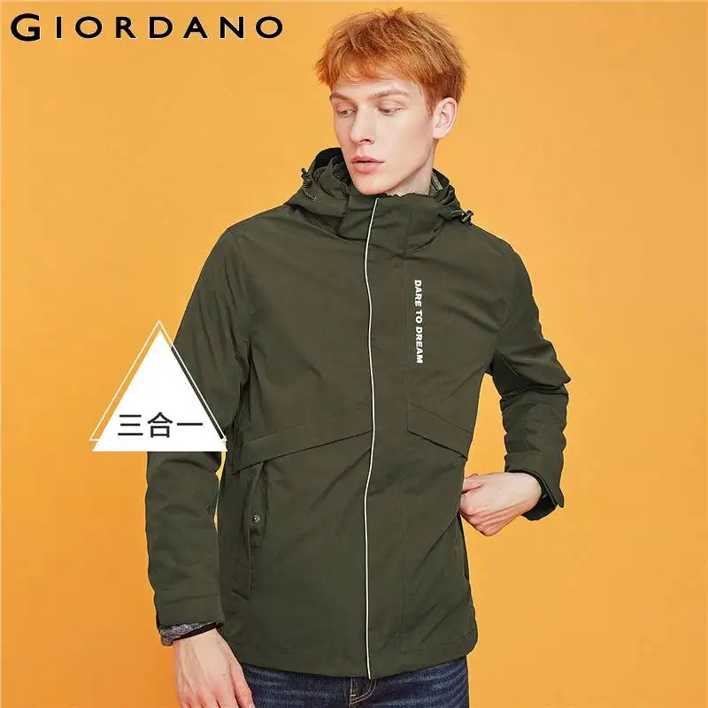 Giordano мужские куртки Графический полиэстер заполненный съемный пальто водонепроницаемый полиэстер толстые теплые мужские куртки 01079697