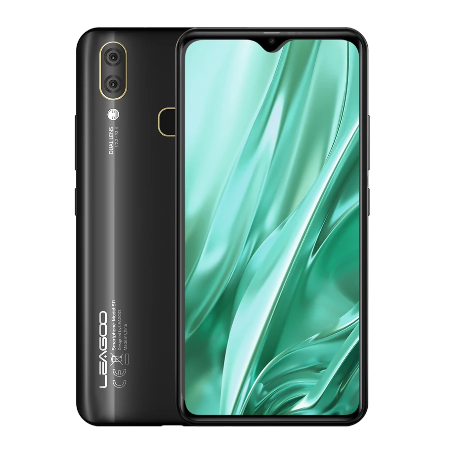 Black LEAGOO S11, 4 ГБ, 64 ГБ, Android 9,0, 6,3 дюйма, дисплей в виде капли воды, смартфон Helio P22, четыре ядра, 13 МП, двойная камера, отпечаток пальца, мобильный телефон - Цвет: Black