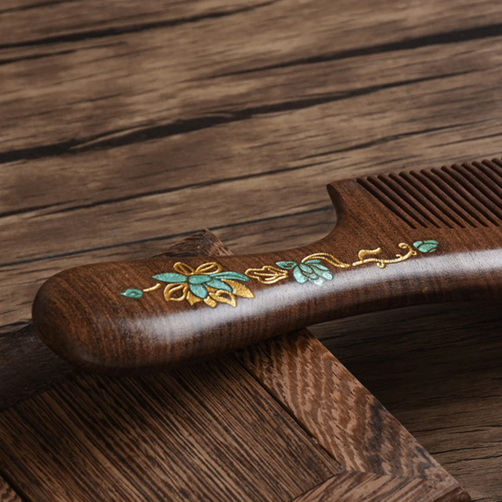 

Wooden Comb Natural Handmade Fine Tooth Comb Handicraft Hair Styling Color Painted Sandalwood Comb Anti-Static Hair
