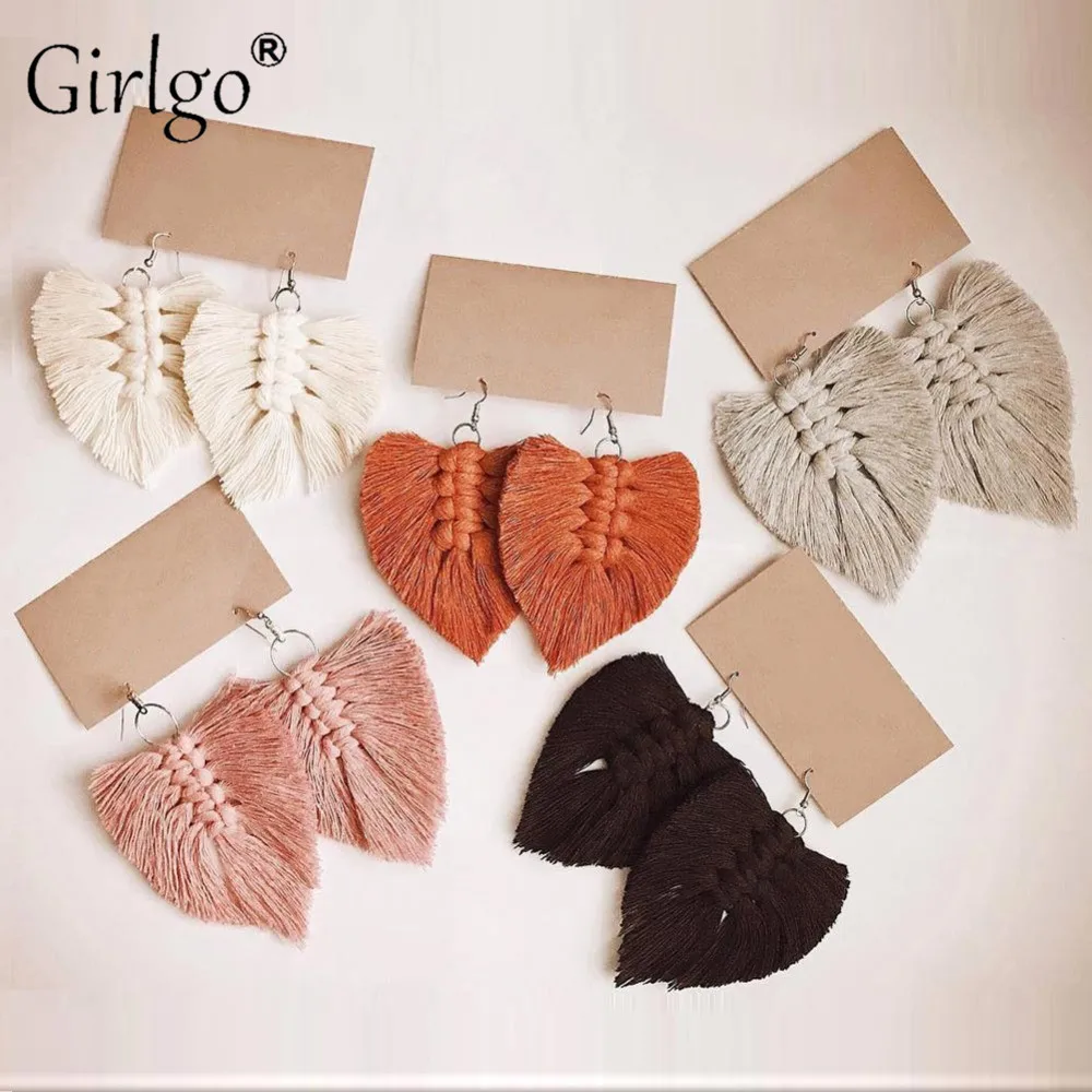 Женские богемные серьги с бахромой Girlgo длинные висячие перьями очаровательные