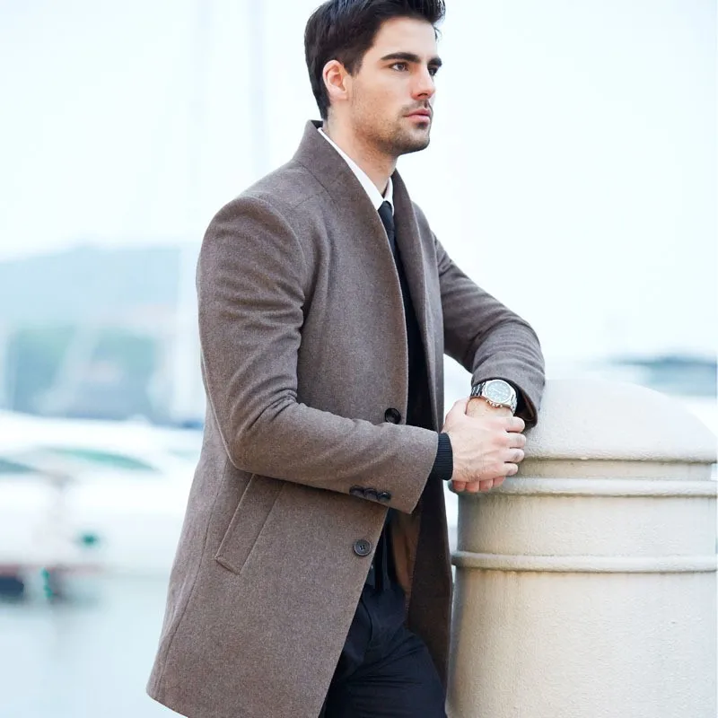 

Business Single Breasted Men Wool Trench Coat Designer Casual Turn-down Collar Woolen Overcoat Men 2020 New Formal Outwear Tops