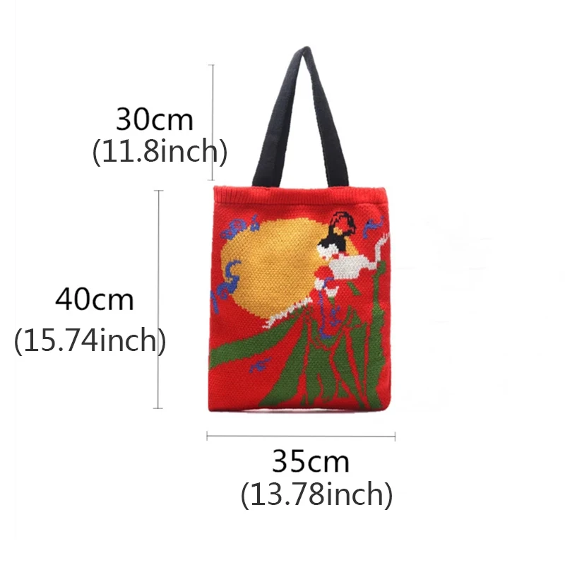 

Women Chinese Traditional Knitting Top-handle Tote Bag 2021 Female Fashion Daily Open Soft Woolen Farbic Crochet Shopper Handbag