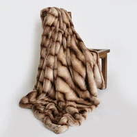 faux fur wool blanket super soft high imitation rabbit fur blanket light coffee color stripes