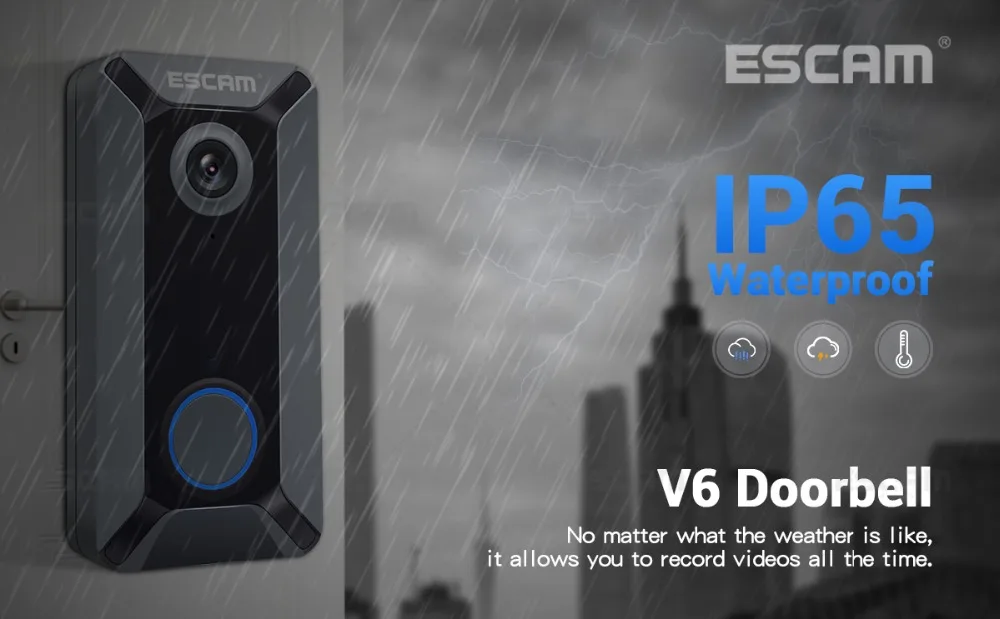ESCAM V6 720P беспроводной дверной звонок видео камера бесплатное Облачное хранилище водонепроницаемый Домашняя безопасность