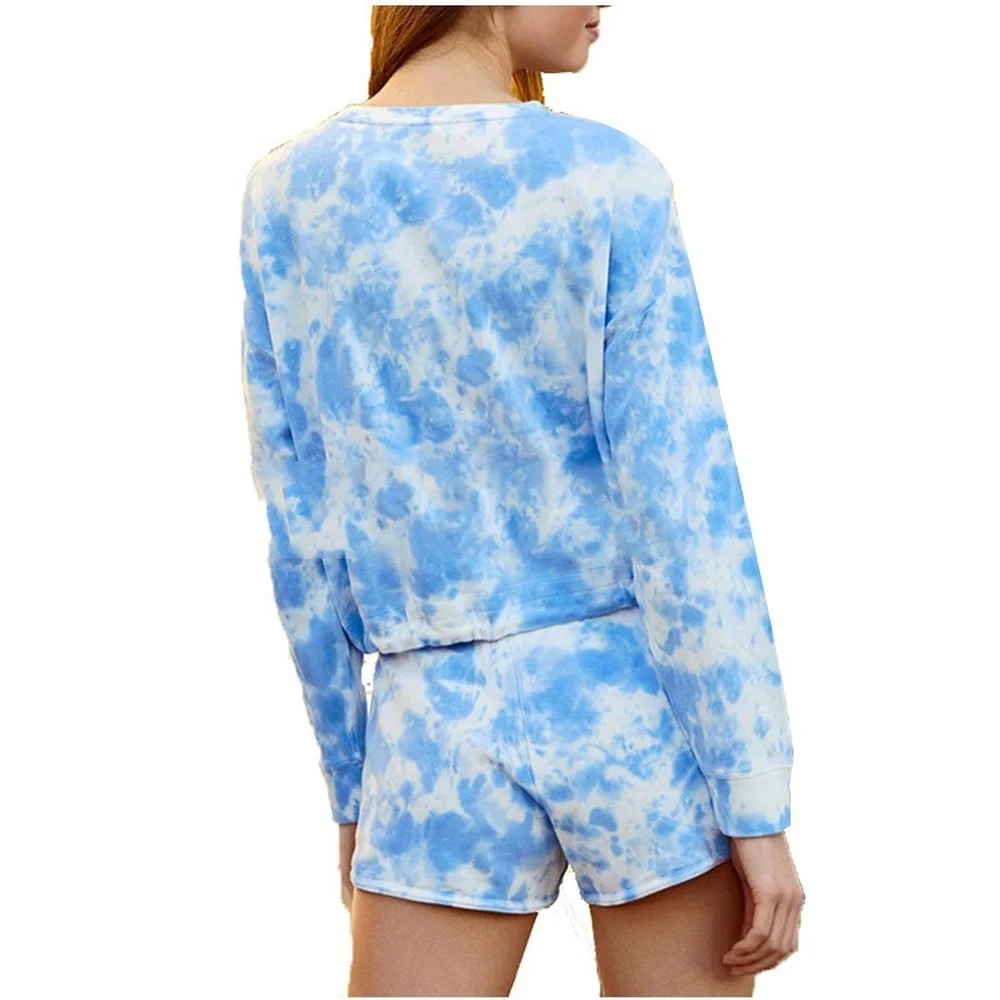 

Donsignet Fashion Women's Suit New Spring Casual Round Neck Pullover Tie-dye Regular Shorts Two-piece Suit Women's Clothing
