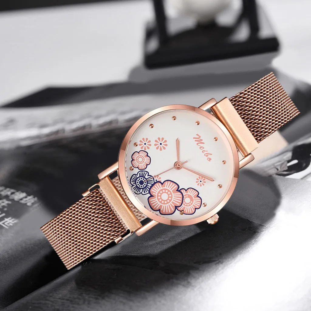 Классические женские часы Geneva элегантные кварцевые из розового золота браслет