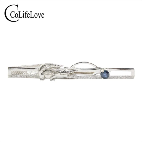 Зажим для галстука мужской из серебра ювелирные изделия CoLife пробы, с натуральным сапфиром