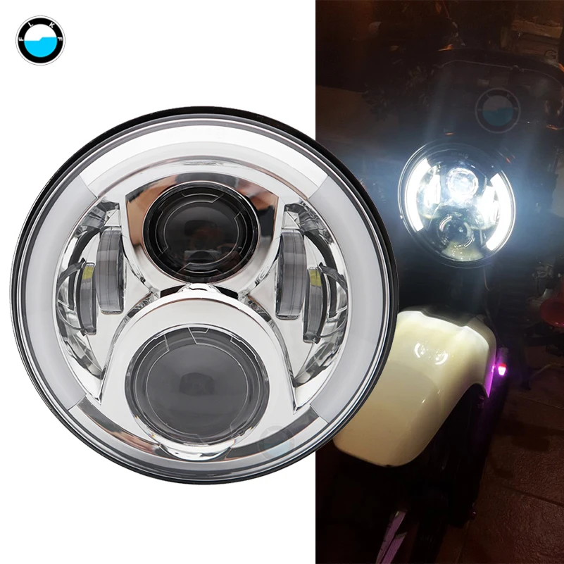 7-дюймовый 60 W DOT SAE E9 мотоцикл фары с углом глаза светодиодные фары 7 дюймов корпус лопасти отделка кольцо
