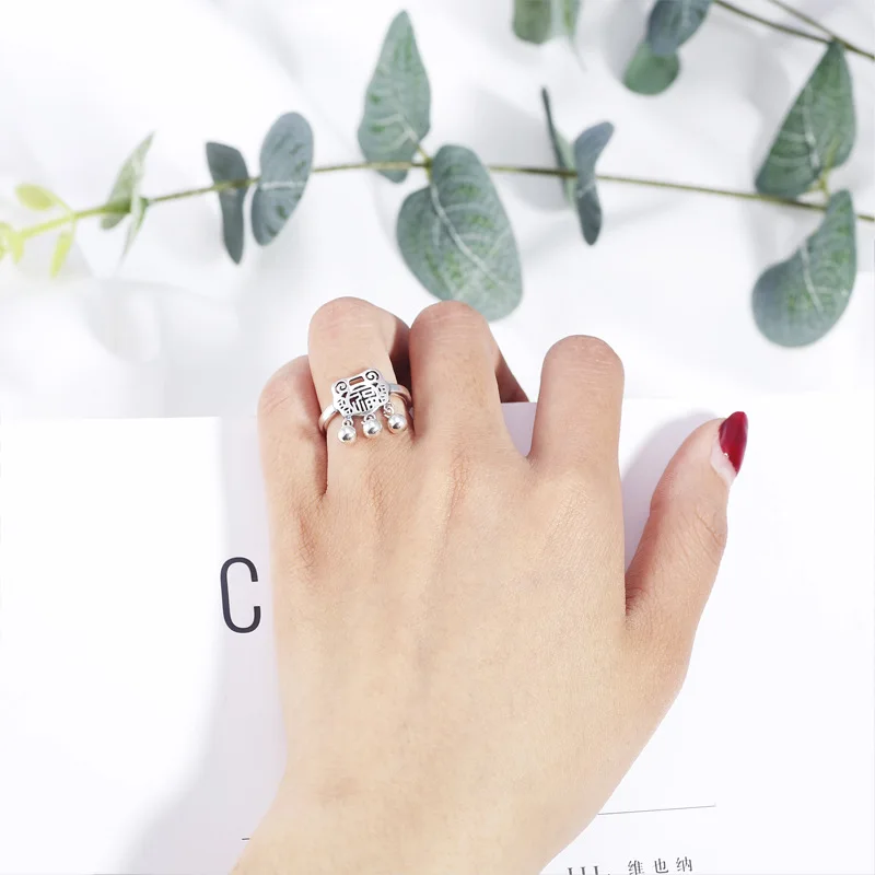 BONLAVIE долгое время жизни Китайский Фу письмо кольцо S925 чистого серебра Ретро