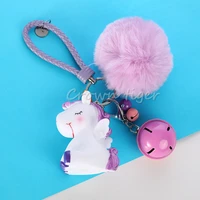 cute plush pompom unicorn keychain for women fluffy fur ball pom pom faux rabbit fur animal key chain trinket car bag keyring