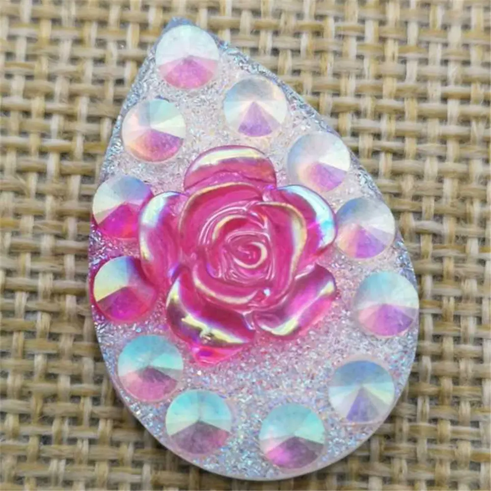 

DIY 6PCS shiny 20*30mm AB Resin Drop Flatback Rhinestone Wedding Buttons