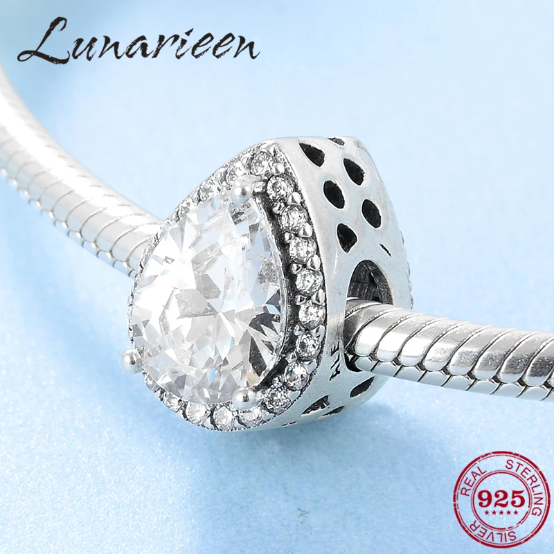 Модные сверкающие бусины из серебра 2019 пробы в форме капли воды с фианитами