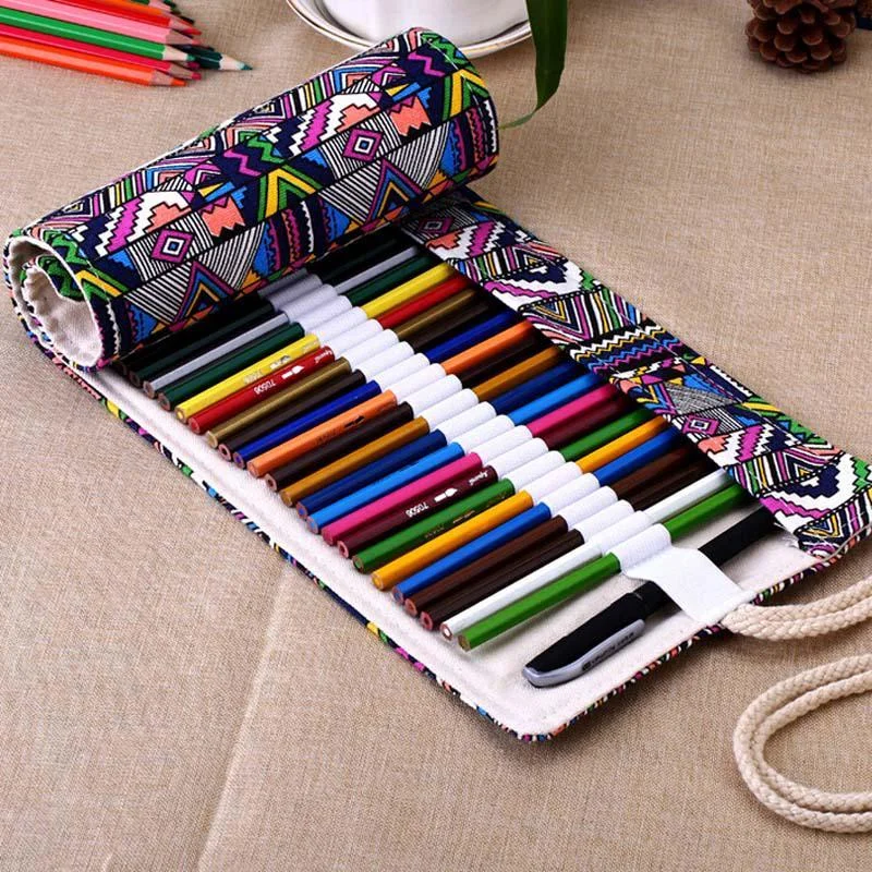 

36/48/72 /12 Holes Canvas Wrap Roll Up Pencil Bag Pen Case Holder Storage Pouch