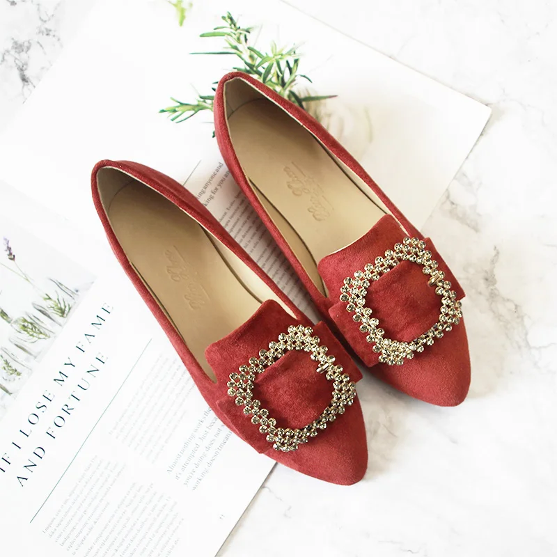 2021 Spring Flats Fashion Pointed Toe Solid Color Office Lady Comfortable Slip On Loafers Women Flat Heel Driving Shoes Casual S