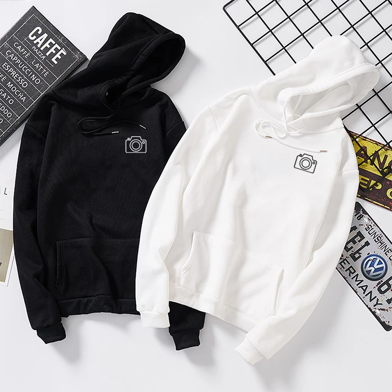 

Autumn Winter Fashion Camera Print Kawaii Sweatshirt Femmes Hoodies Tops Pullovers for Woman Men Pockets Streetwear Pullovers
