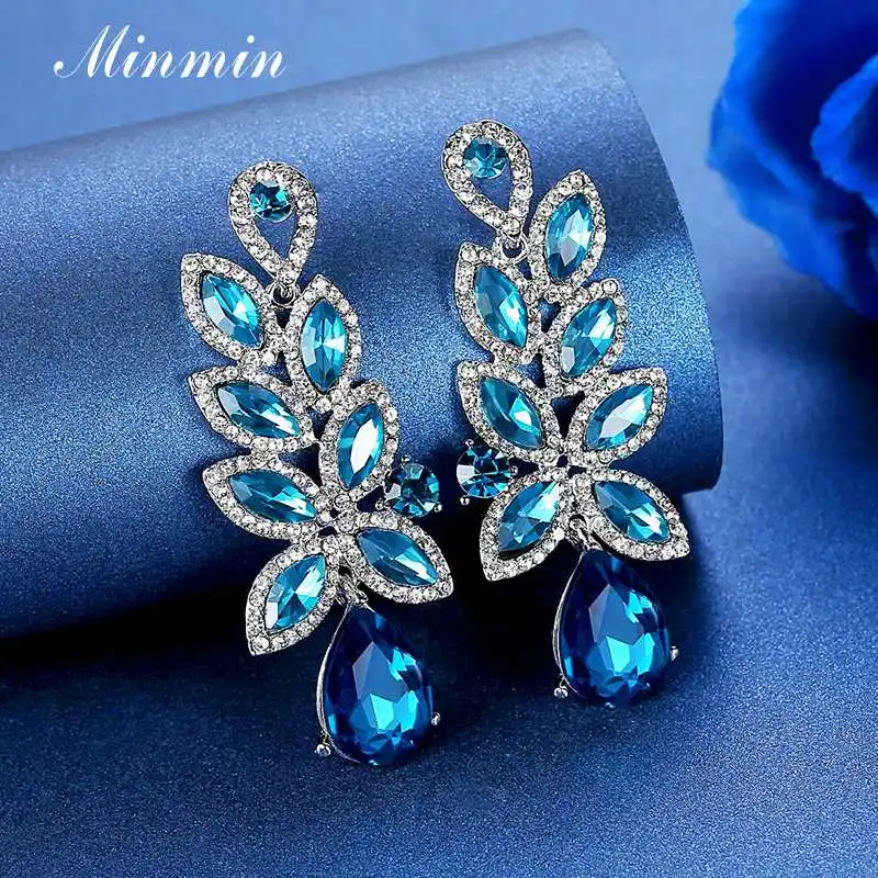 Minmin милые серьги в форме листьев с кристаллами для женщин новый кластер цветок