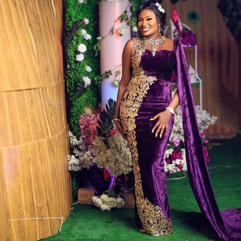 Фиолетовый o образный вырез Русалка Aso Ebi вечерние платья кружева бисером бархат