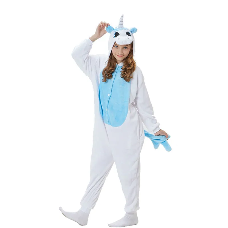 Blue Unicorn Kids Unicorn Pajamas For Children Animal Cartoon Blanket Sleepers Baby Costume Winter Boy Girl Licorne Jumspuit - Цвет: Blue Unicorn