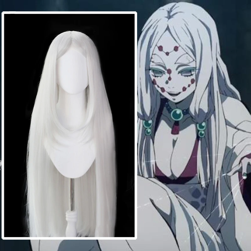 Anime Comic Demon Slayer Kimetsu no Yaiba Cosplay Wigs Mother Spider Demon Cosplay Wig Synthetic Wig White Long Straight 120CM