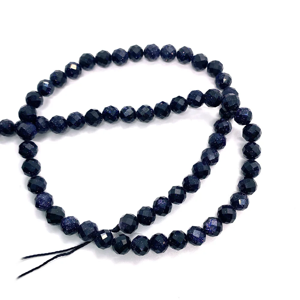 Граненые бусины из натурального камня круглые синего песчаника для