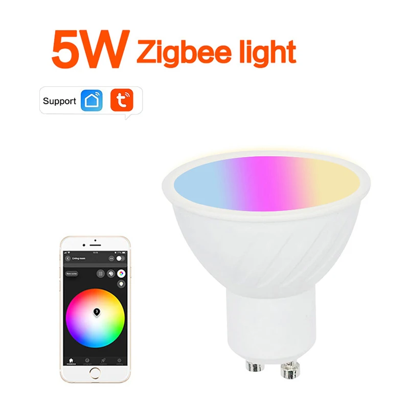 

Умный светильник Zigbee 3,0 GU10 RGBCW 5 Вт, светодиодные лампы с регулируемой яркостью, умный светильник с дистанционным управлением, работает с Alexa ...