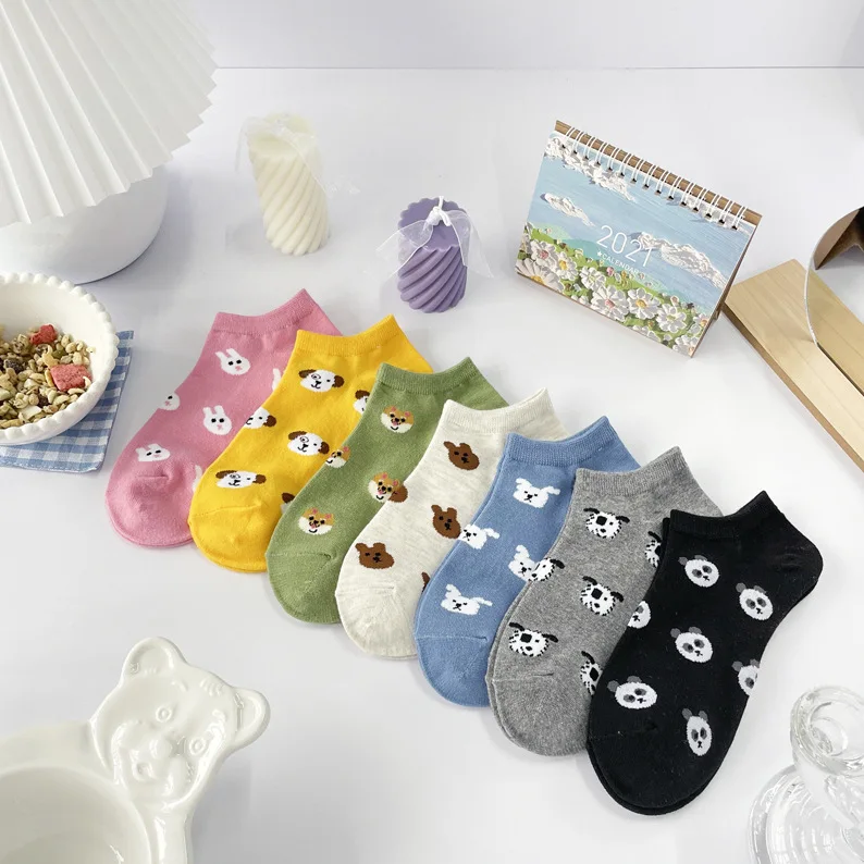 

Cute Animal Spring Women Socks Short Korean Style Funny Cat Dog Panda Low Cut Ankle Short Sox Happy Soks Medias streetwear Sock