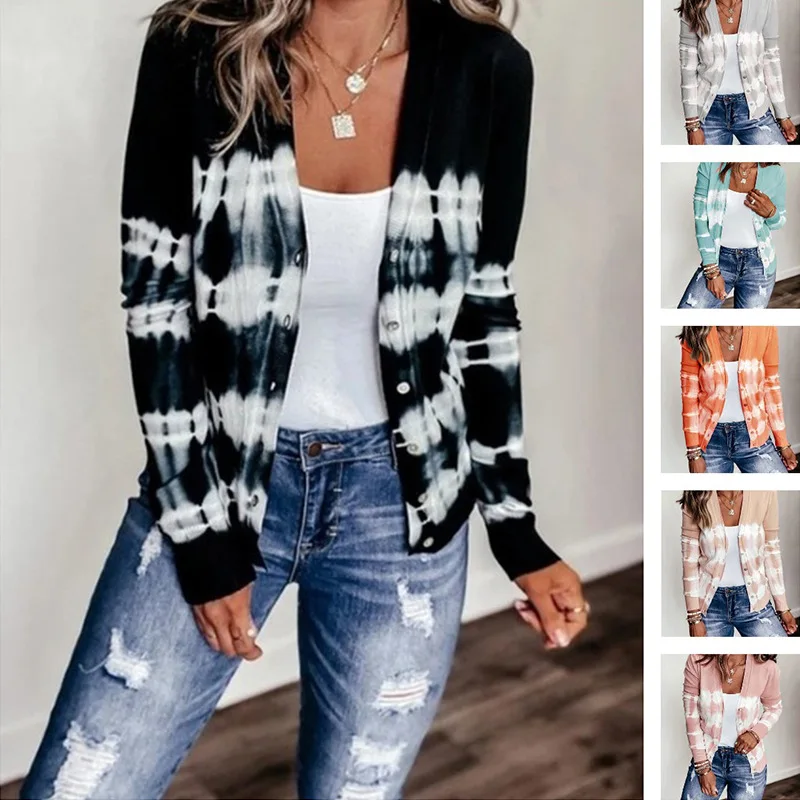 

2021 spring and autumn women's new cardigan sweater with hot style gradient striped jacket jacket women