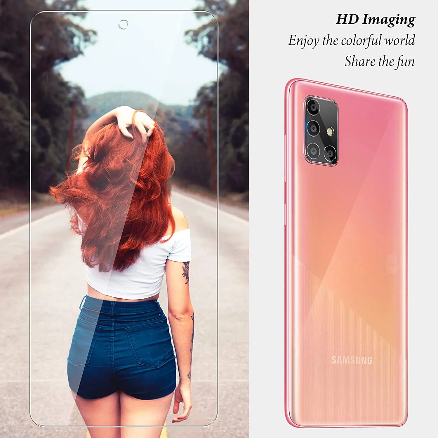 

[2+2 Pack] for Samsung Galaxy A22 A12 A32 A42 A52 A72 A21S A51 A71 5G - Tempered Glass Screen Protector + Camera Lens Protector