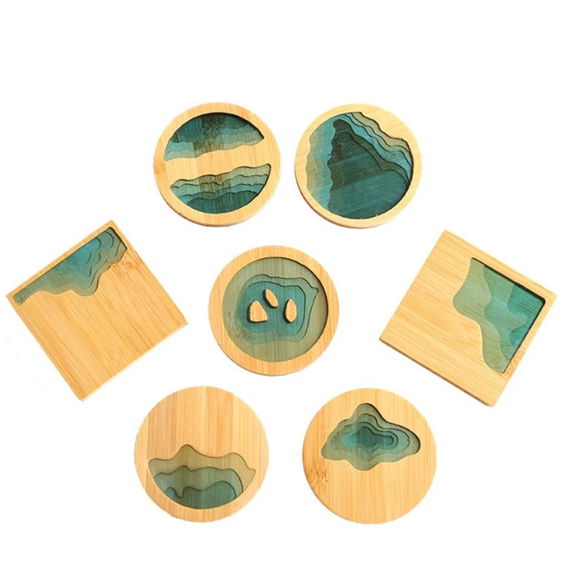 

Chinese Placemat Bamboo Waterproof Insulation Pad Fresh Landscape Coaster Creative Kitchen Table Mat Home Decor Dinner Plate Mat